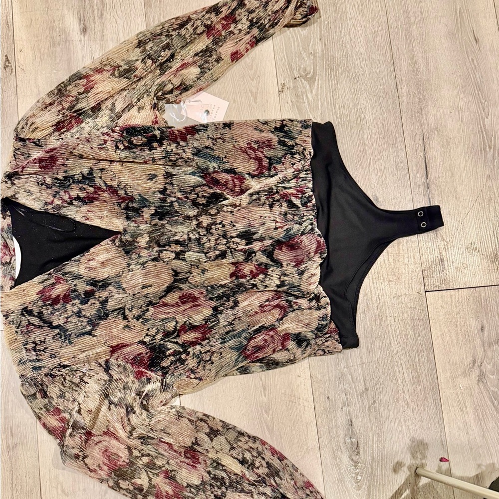 LC Lauren Conrad Floral Bodysuit - Black and Multicolor